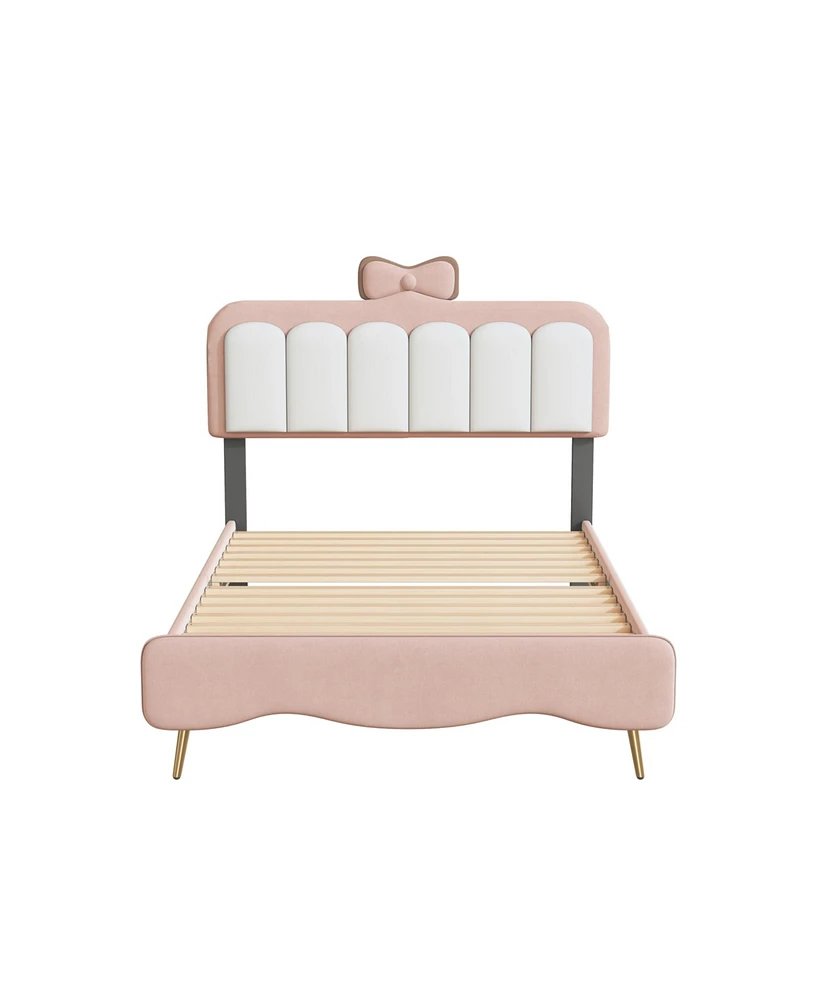 Simplie Fun Twin Size Pink Velvet Princess Bed with Headboard