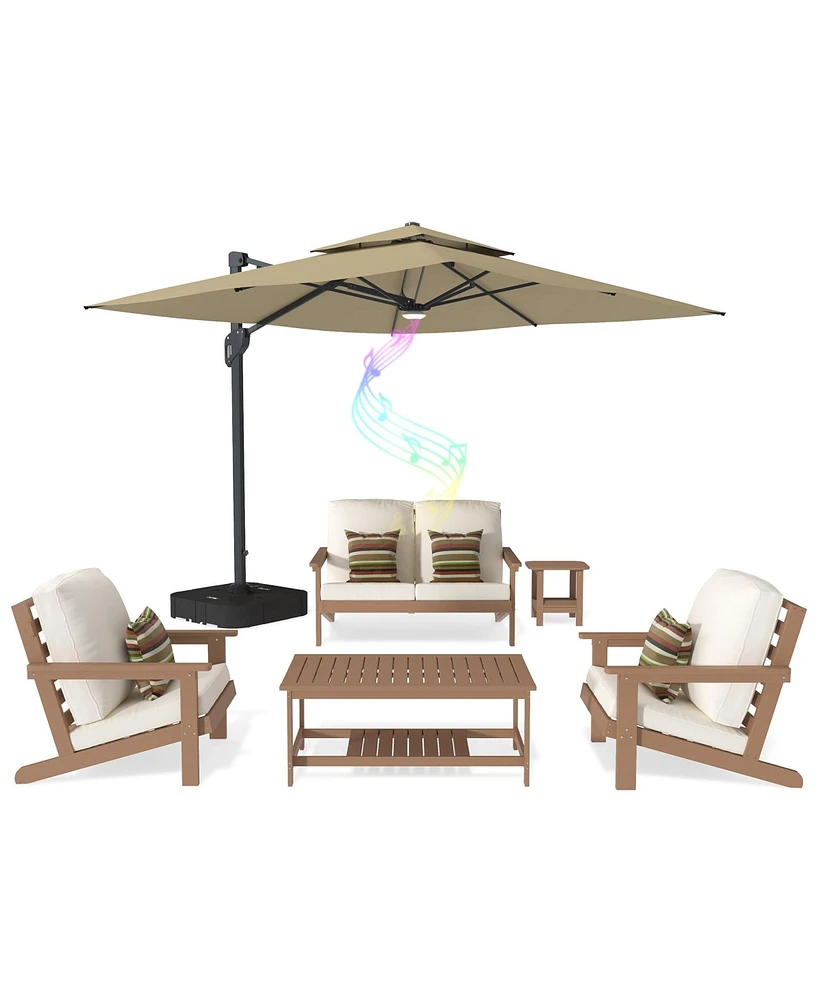 Mondawe 6 Pieces All-Weather Patio Conversation Set with Outdoor Umbrella and Coffee Table