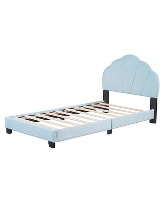 Simplie Fun Twin Size Upholstered Velvet Platform Bed With Shell-Shaped Headboard