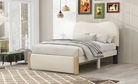 Twin Size Upholstered Platform Bed With Wood Supporting Feet, White