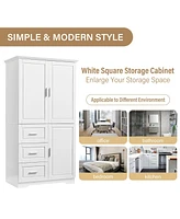 Streamdale Furniture Tall And Wide Storage Cabinet With Doors For Bathroom/Office, Three Drawers, White