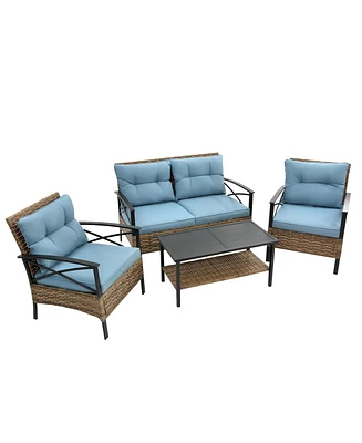 Simplie Fun Outdoor Rattan Wicker Sectional Sofa Set with Cushion