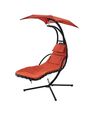 Simplie Fun Outdoor Swing Chaise Lounger with Canopy & Stand