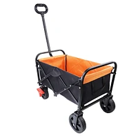 Mini Folding Wagon Garden Shopping Beach Cart (Black+Yellow+Brake)