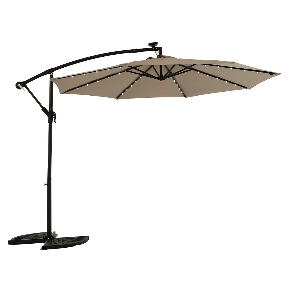 10FT Solar Led Offset Hanging Market Patio Umbrella (Khaki)