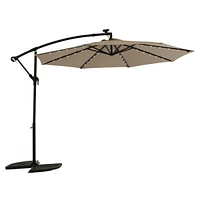 10FT Solar Led Offset Hanging Market Patio Umbrella (Khaki)