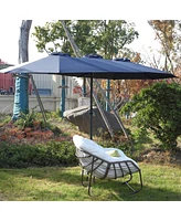 14.8 Ft Double Sided Outdoor Umbrella Rectangular Large With Crank (Navy Blue)