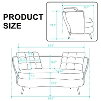 Grey Polyester Loveseat with Golden Metal Legs