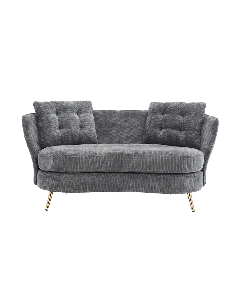 Simplie Fun Grey Polyester Loveseat with Golden Metal Legs