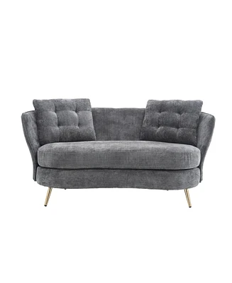 Streamdale Furniture Grey Polyester Loveseat with Golden Metal Legs