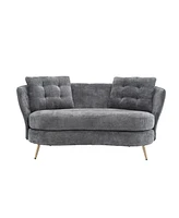 Simplie Fun Grey Polyester Loveseat with Golden Metal Legs