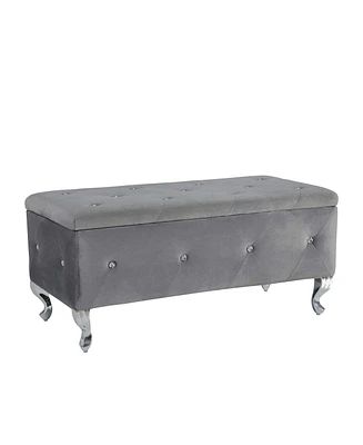 Simplie Fun Grey Tufted Storage Ottoman Bench With Crystal Buttons