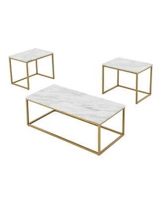 Simplie Fun Faux Marble Coffee Table Set, White Gold