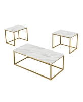 Simplie Fun Faux Marble Coffee Table Set, White Gold