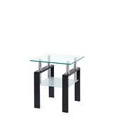 Simplie Fun Tempered Transparent Glass End Table, 2-Layers Small Table With Storage, Living Room Side Table