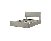 Simplie Fun Queen Size Sleigh Bed With Side-Tilt Hydraulic Storage System, Linen Upholstery, Gray