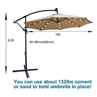 10FT Solar-Powered Led Outdoor Patio Umbrella - Waterproof & Lighted
