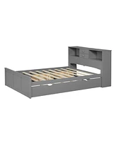 Streamdale Furniture Wood Platform Bed with Trundle, Drawers, Shelves & Usb Ports