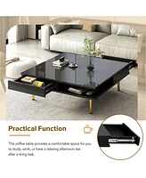 Streamdale Furniture High gloss coffee table with golden legs and drawers, 2-tier center for living room