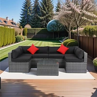 5-Piece Pe Rattan U Sofa Set with Black Cushion