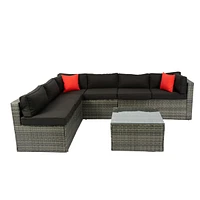 Streamdale Furniture 5-Piece Pe Rattan U Sofa Set with Black Cushion