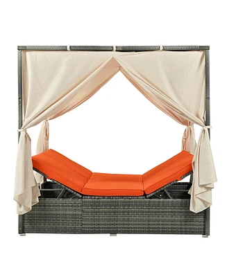 Simplie Fun Adjustable Sun Bed With Curtain, High Comfort, With 3 Colors