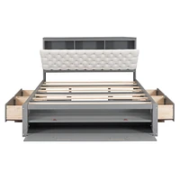 Wood Queen Platform Bed With Storage Headboard, Shoe Rack And 4 Drawers