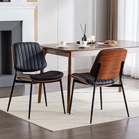 Mid Century Modern Dining Chairs Set of 2 - Black Pu
