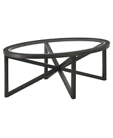 Simplie Fun Modern Tempered Glass Coffee Table with Wood Base