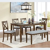 Streamdale Furniture Walnut Dining Table Set with Bench for 6