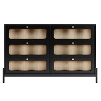 Modern Rattan Wood 6-Drawer Dresser & Storage Cabinet