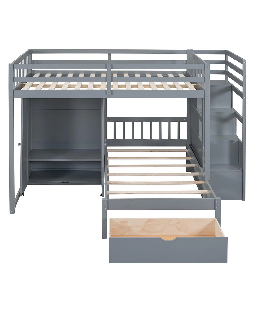 Simplie Fun Full Over Twin Bunk Bed With Wardrobe, Drawers