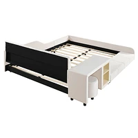 Upholstered Mother & Child Bed Set with Desk & Stool