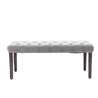 Streamdale Furniture Velvet Tufted Bench Ottoman, Light Gray