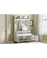 5-In-1 Entryway Bench with Coat Rack and Storage