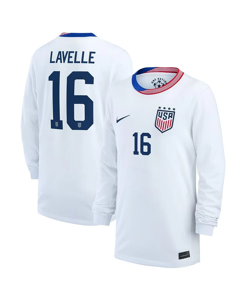 Nike Big Boys and Girls Rose Lavelle White Uswnt 2024 Home Stadium Replica Player Long Sleeve Jersey