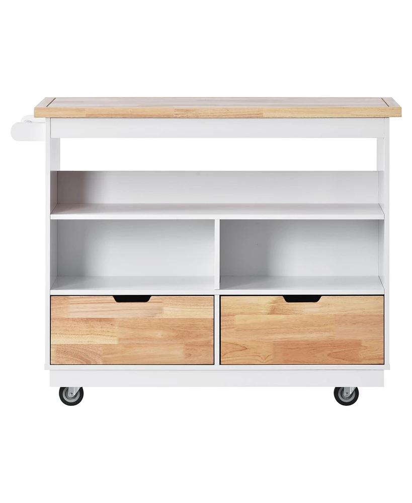 Simplie Fun Rolling Kitchen Island with Storage and Wine Rack