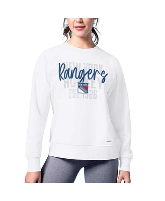 Msx by Michael Strahan Women's White New York Rangers Millie Raglan Pullover Sweatshirt