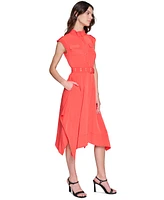 Karl Lagerfeld Paris Women's Belted Handkerchief-Hem Midi Dress