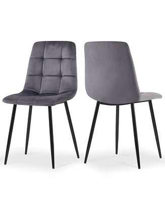 Simplie Fun 2 Grey Velvet Dining Chairs with Metal Legs