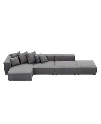 Simplie Fun 4-Piece Gray Corduroy Sectional Sofa Set