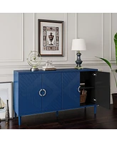 Streamdale Furniture Stylish 4-Door Storage Cabinet with Pine Legs - Navy Blue