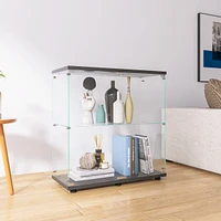 Black display cabinet with 2 shelves, 33.35" x 31.69" x 14.37"