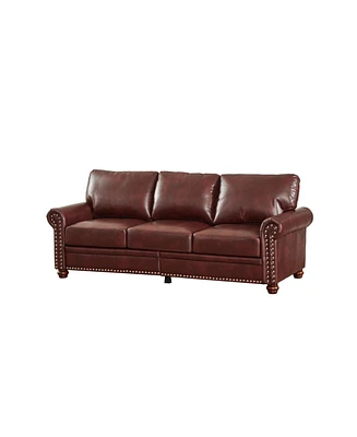 Streamdale Furniture Classic Living Room Nails Sofa Burgundy Faux Leather