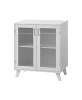 Modern Bathroom Cabinet Storage Organizer With 2 Glass Doors And Adjustable Shelf White