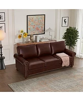 Streamdale Furniture Classic Living Room Nails Sofa Burgundy Faux Leather