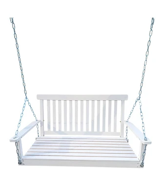 Simplie Fun Outdoor Wood Swing with Armrests