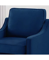 Streamdale Furniture Navy Velvet Accent Armchair with Wooden Legs