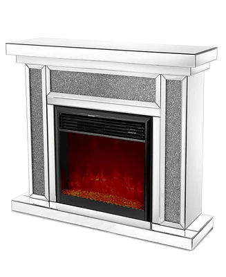 Simplie Fun Mirrored Electric Fireplace 7 Colors Adjustable 3D Flame With Mantel, Remote Control, Silver