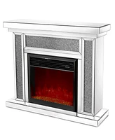 Simplie Fun Mirrored Electric Fireplace 7 Colors Adjustable 3D Flame With Mantel, Remote Control, Silver